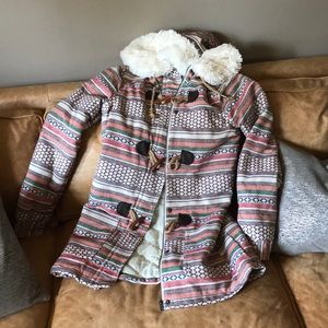 Roxy Aztec Coat with soft Sherpa hood